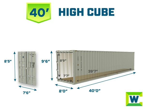40-foot high cube shipping container exterior and interior dimensions diagram